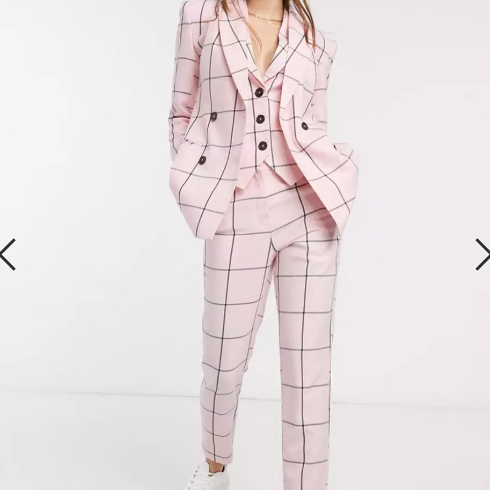 ASOS DESIGN slim suit pants in pink grid check - PANTS - Size 4